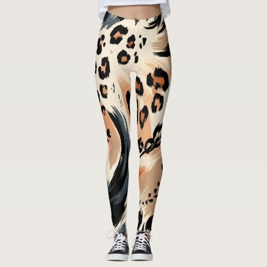 Abstract geschilderd exotisch dierenprint luipaard leggings (Voorkant)