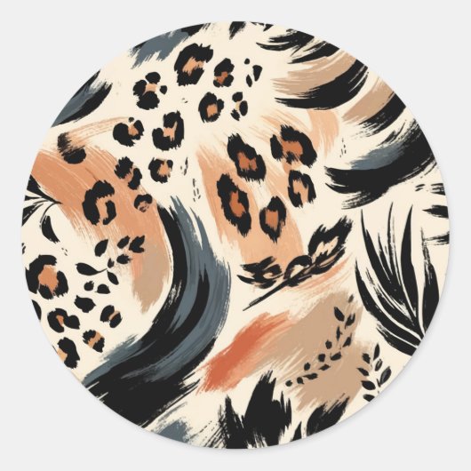 Abstract geschilderd exotisch dierenprint luipaard ronde sticker (Voorkant)