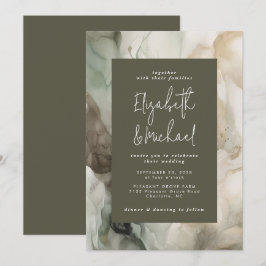 Abstract geschilderd modern donkergroen bruiloft kaart
