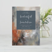 Abstract geschilderd modern grijs terracotta bruil save the date (Staand voorkant)