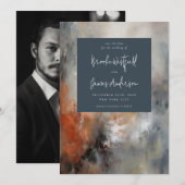 Abstract geschilderd modern grijs terracotta bruil save the date (Voorkant / Achterkant)