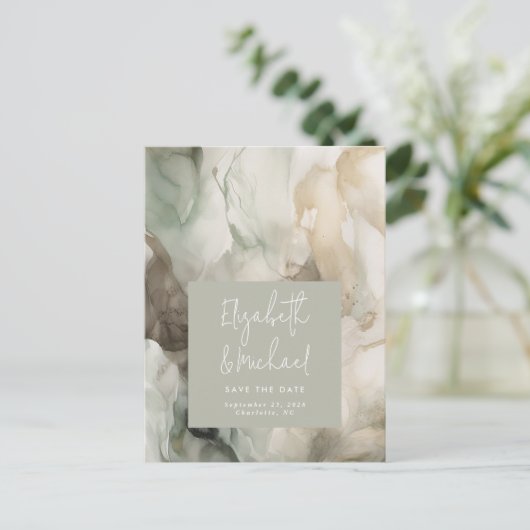 Abstract geschilderd Modern Sage Green Save the Da Briefkaart (Staand voorkant)