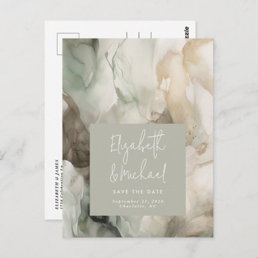 Abstract geschilderd Modern Sage Green Save the Da Briefkaart (Voorkant / Achterkant)