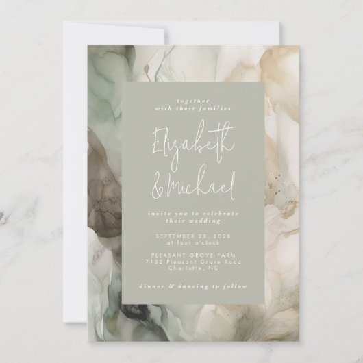 Abstract geschilderd Modern Sage Groen Bruiloft Kaart (Voorkant)