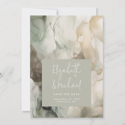 Abstract geschilderd Modern Sage Groen Bruiloft Save The Date (Voorkant)