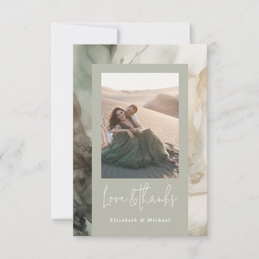 Abstract geschilderd Modern Sage Groen Huwelijksfo Bedankkaart (Voorkant)