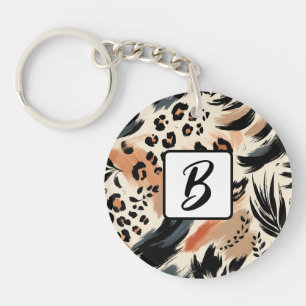 Abstract geschilderde exotische dierenprint luipaa sleutelhanger