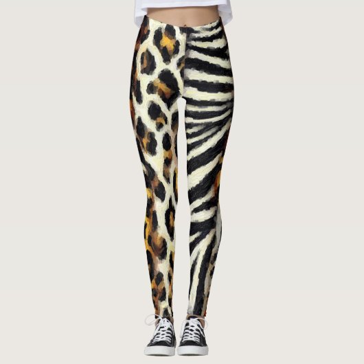 Abstract geschilderde gemengde wilde dierenprint leggings (Voorkant)