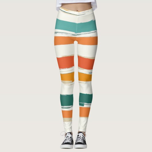 Abstract geschilderde horizontale penseelstrepen B Leggings (Voorkant)