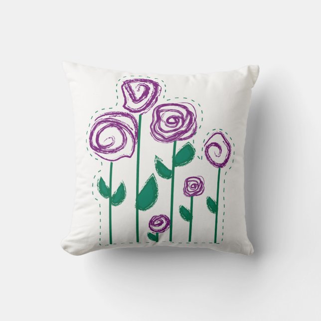 Abstract gestikt bloemenkussen kussen (Voorkant)