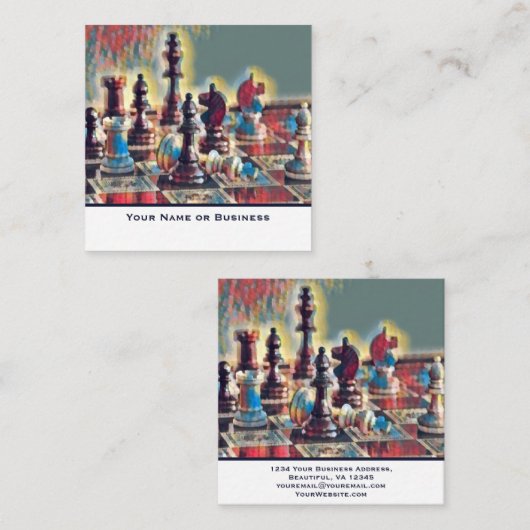 Abstract gestileerde schaakstukken Coach Club Vierkante Visitekaartje (Voorkant / Achterkant)