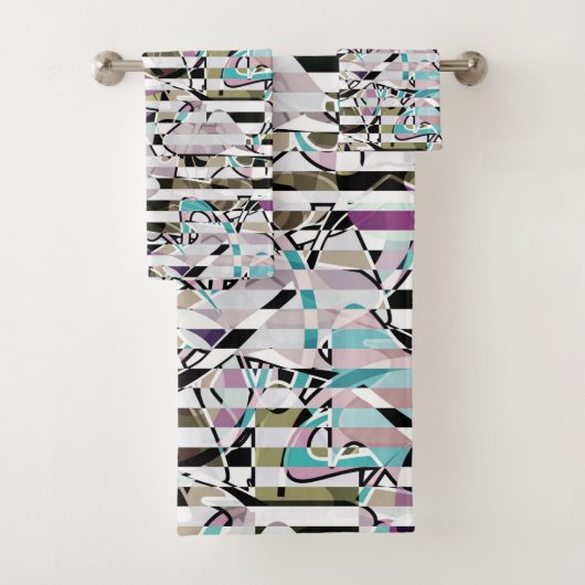 Abstract gestreepte strepen beige turquoise p bad handdoek (Insitu)
