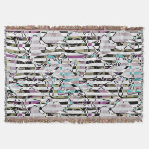 Abstract gestreepte strepen beige turquoise p deken