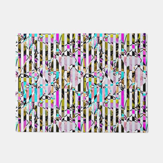 Abstract gestreepte strepen beige turquoise p deurmat (Voorkant)