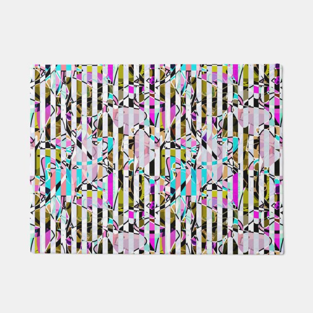 Abstract gestreepte strepen beige turquoise p deurmat (Voorkant)
