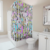 Abstract gestreepte strepen beige turquoise p douchegordijn (In situ)