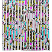 Abstract gestreepte strepen beige turquoise p douchegordijn (Voorkant)