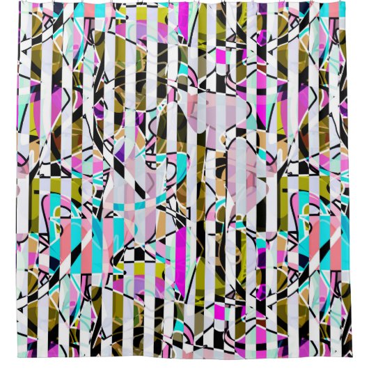 Abstract gestreepte strepen beige turquoise p douchegordijn (Voorkant)