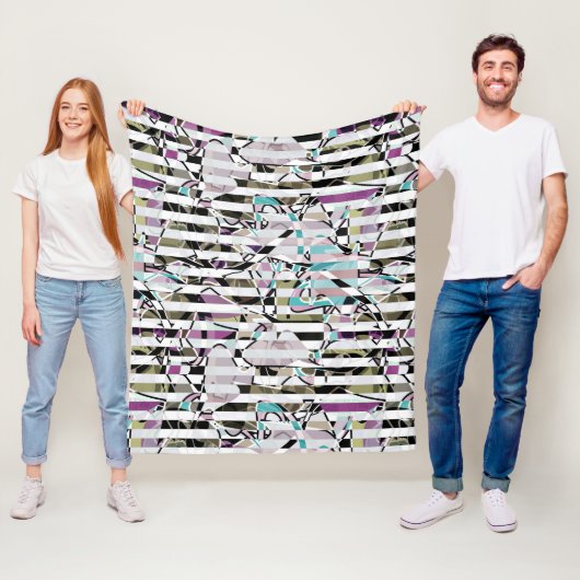 Abstract gestreepte strepen beige turquoise p fleece deken (In situ)