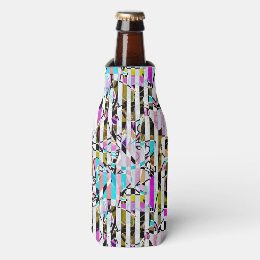 Abstract gestreepte strepen beige turquoise p flesjeskoeler (Fles Voorkant)