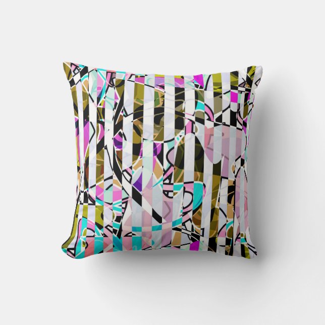 Abstract gestreepte strepen beige turquoise p kussen (Voorkant)