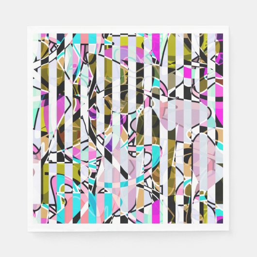 Abstract gestreepte strepen beige turquoise p servet (Voorkant)