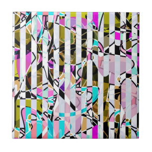 Abstract gestreepte strepen beige turquoise p tegeltje