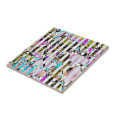 Abstract gestreepte strepen beige turquoise p tegeltje (Zijkant)