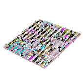 Abstract gestreepte strepen beige turquoise p tegeltje (Zijkant)