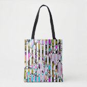 Abstract gestreepte strepen beige turquoise p tote bag (Voorkant)