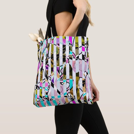 Abstract gestreepte strepen beige turquoise p tote bag (Dichtbij)