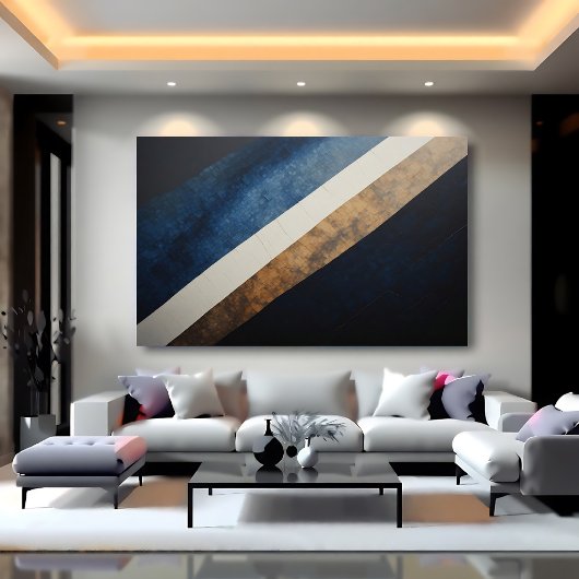 Abstract Getextureerde Diagonaal Blauw Goud Canvas Afdruk