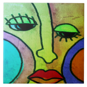 Abstract Gezicht 1 Digitale Schildering Tegeltje