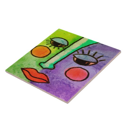 Abstract Gezicht 2 Digitaal Schilderen Tegeltje (Zijkant)