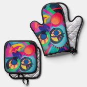 Abstract gezicht #2 ovenwant & pannenlap set (Voorkant / Achterkant)