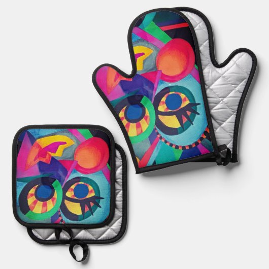 Abstract gezicht #2 ovenwant & pannenlap set (Voorkant / Achterkant)