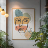 Abstract Gezicht Art Roze Blauw Groen Geel Kleuren Canvas Afdruk