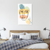 Abstract Gezicht Art Roze Blauw Groen Geel Kleuren Canvas Afdruk (Insitu (Slaapkamer))