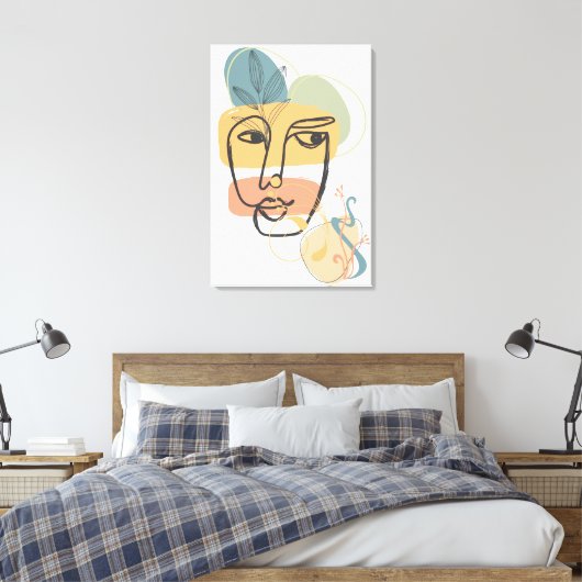 Abstract Gezicht Art Roze Blauw Groen Geel Kleuren Canvas Afdruk (Insitu (Slaapkamer))