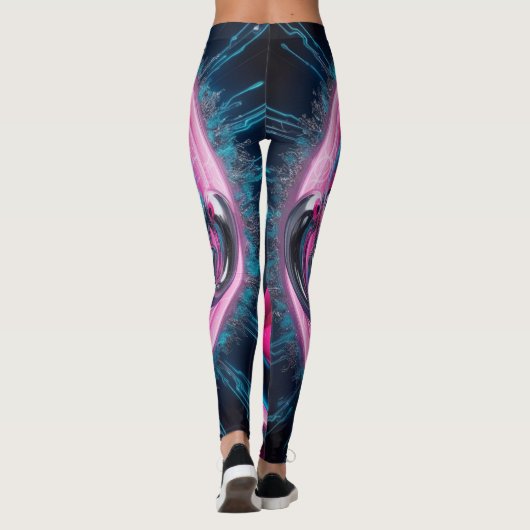 Abstract gezicht Big Eyes Red Lips Neon Pink Graff Leggings (Achterkant)