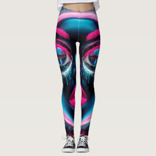 Abstract gezicht Big Eyes Red Lips Neon Pink Graff Leggings