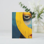 Abstract gezicht blauw en geel briefkaart (Staand voorkant)
