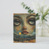 Abstract Gezicht Blue Eyes Grunge Beach Briefkaart (Staand voorkant)