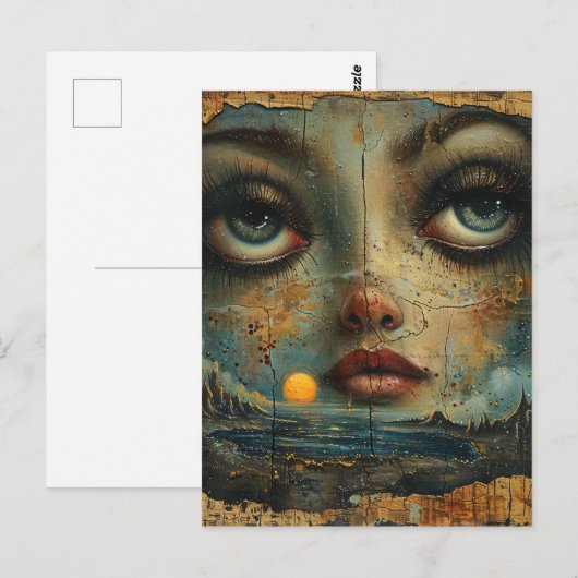 Abstract Gezicht Blue Eyes Grunge Beach Briefkaart (Voorkant / Achterkant)