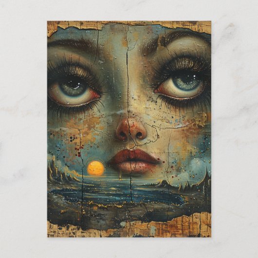 Abstract Gezicht Blue Eyes Grunge Beach Briefkaart (Voorkant)