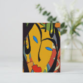 Abstract gezicht en bloemen briefkaart (Staand voorkant)