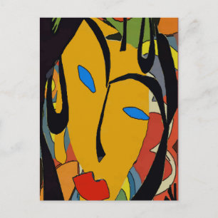 Abstract gezicht en bloemen briefkaart