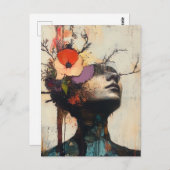 Abstract gezicht en bloemen briefkaart (Voorkant / Achterkant)