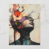 Abstract gezicht en bloemen briefkaart (Voorkant)