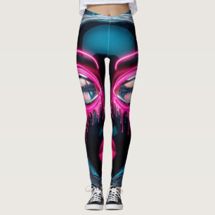 Abstract gezicht grote ogen rode lippen neon leggi leggings